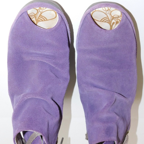 FLY LONDON purple suede wedge Yame peep toe sandals 38 us 8 - Picture 4 of 8
